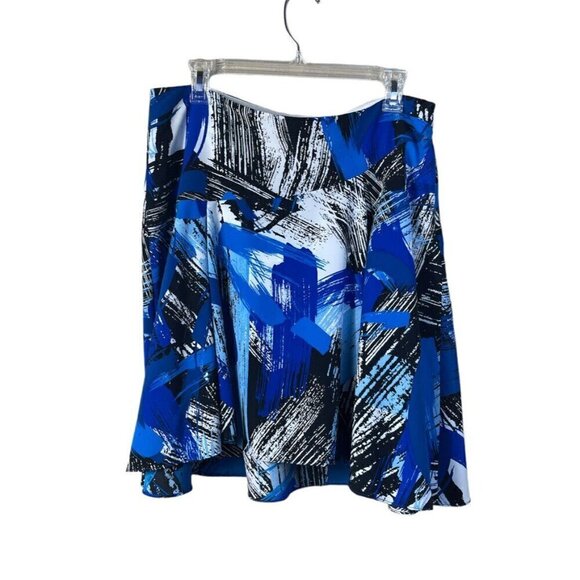 Vince Camuto Abstract Bright Blue White Black Print A Line Skirt Size 10 Lined - Picture 3 of 10
